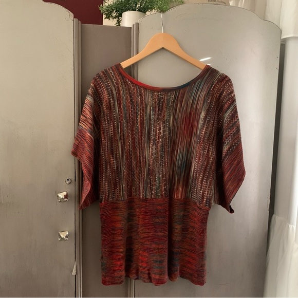 New Directions Red and Orange Boxy Short Sleeve Knit Sweater - Picture 5 of 6